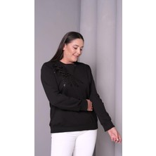 Kadın Büyük Beden Önü Boncuk Pul Payet Işlemeli Viskon Sweatshirt