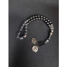 Mryart Metali Füme ve Gümüş Renkte Doğal Hematit Taşı Ile Tasarlanmış Şık Tasarım Tesbih