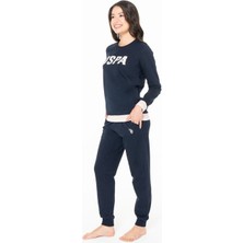 Kadın Bisiklet Yaka Uzun Kollu Pijama Takımı S26117 Bantlı Paça Rahat Kumaş
