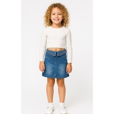 Kız Çocuk Beli Taş Işlemeli Likralı Denim Kot Etek