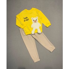 Diji Baby 2-3-4 Yaş Ayıcık Sallanan Ayak Desenli Likra Penye Kumaş Sweat Pantolonlu Kız Erkek 2li Çocuk Takımı