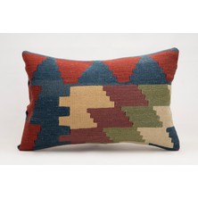 El Yapımı Kilimden Yapılmış Vintage Kırlent Kılıfı, Yün, 40X60 cm