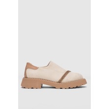 Nivan Ön Taşlı Aksesuar Detaylı Kadın Loafer-Ekru Süet