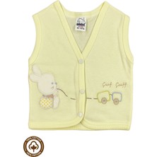 Unisex Bebek Tren Tavşan Nakışlı %100 Organik Pamuklu Penye Bebek Yelek