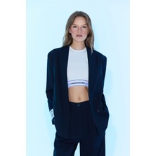 Sagaza Studio Kadın Lacivert Ceket Bol Kesim Pamuk - Polyester Malzemeden Üretilmiştir SS6058