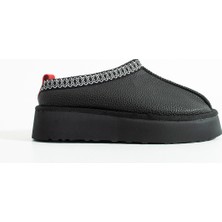 Cilt Deri Içi Kürklü Düz Taban Sabo Kışlık Kadın Terlik