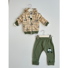 Erkek Bebek 3'lü Araba Desenli Yeşil Takım