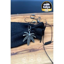 Paslanmaz Çelik Yaprak Kolye 60+15 cm Ayarlanabilir Ipli Hematit Detaylı Unisex Kolye