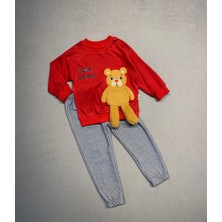 Diji Baby 2-3-4 Yaş Ayıcık Sallanan Ayak Desenli Likra Penye Kumaş Sweat Pantolonlu Kız Erkek 2li Çocuk Takımı