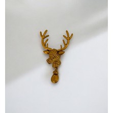 Geyik Figürlü Koyu Altın Renk Metal Broş