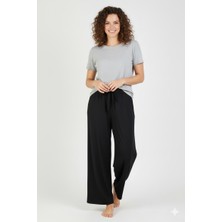 Oppland Kadın Pantolon Manolya Pamuklu Kumaş Jumbo Beden Geniş Paça Rahat Kesim Tam Kalıp