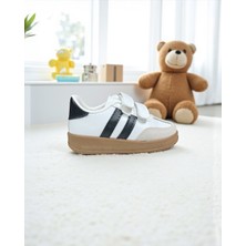 Unisex Rahat Tabanlı Hafif Esnek Ortopedik Cırtlı Günlük Çocuk Sneaker Spor Ayakkabı - Beyaz-Siyah