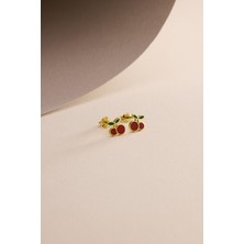 925 Ayar Gümüş Gold Kaplama Minik Kiraz Küpe