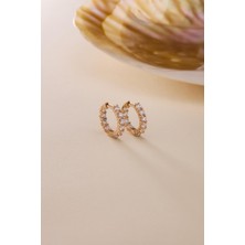 925 Ayar Gümüş Rose Kaplama Zirkon Taş Yarım Tur Halka Küpe