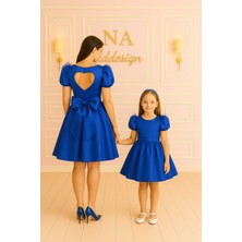 Anne Kız Sırtı Kalp Detaylı Saten Elbise (Sepete Ayrı Eklenmelidir Fiyatları Ayrıdır)