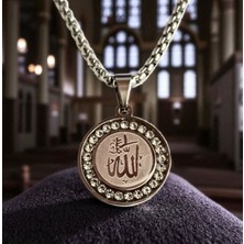 Allah Yazılı Zirkon Taşlı Çelik Kolye Ucu