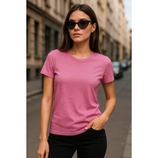 Kadın %100 Organik Pamuklu Relaxed Yıkamalı T-Shirt Bisiklet Yaka Kısa Kollu Kadın Basic Tişört