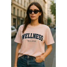 Kadın Basic T-Shirt Oversize Crop Rahat Kalıp Baskılı Tişört %100 Pamuk Kısa Kollu Tişört