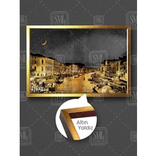 Venedik Ay Işığı Gece Şehir Işıkları Manzarası Italya Çerçeveli Yatay Kanvas Tablo