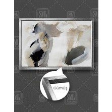 Soyut Modern Dekor Krem ve Siyah Fırça Izleri Abstract Dekor Çerçeveli Yatay Kanvas Tablo