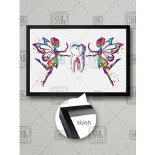 Kelebek Peri Kanatlı Çocuk Diş Hekimi Muayenehane Dekor Çerçeveli Yatay Kanvas Tablo