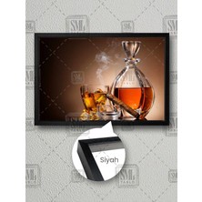 Cam Bardak ve Cam Sürahi Buz Küpleri Lüks Dekor Çerçeveli Yatay Kanvas Tablo