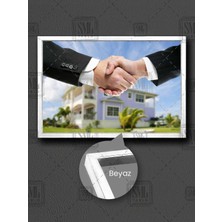 Emlakçı Satış Kiralama Emlak Ofisi Real Estate Bina Inşaat Çerçeveli Yatay Kanvas Tablo