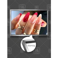 Kırmızı Balerin Oje Altın Yüzük Nail Artist Tırnak Artisti Dekor Çerçeveli Yatay Kanvas Tablo