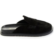 Siyah Hakiki Deri Kadın Terlik K04606021702