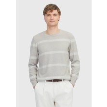 Bej Bisiklet Yaka Çizgili Yün Karışımlı Triko Kazak