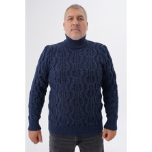 Büyük Beden Erkek Lacivert Balıkçı Saç Örgülü Yün Kazak TRIST-2119