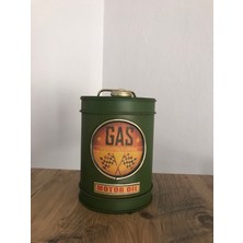 Dekoratif Metal Eskitme Yakıt Bidonu Kumbaralı Asker Yeşili Silindir Tip