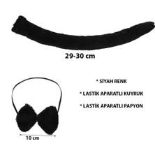 Peluş Siyah Renk Kuyruk ve Papyon Yetişkin Çocuk Uyumlu