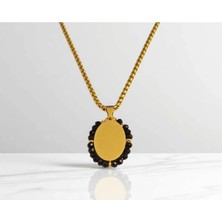 Siyah Toplu Çelik Plaka Kolye Ucu