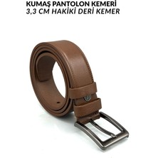 Sermoda 33 mm Doğal Deri Dikiş Baskı Erkek Kumaş Kemeri Taba