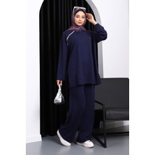 Lacivert Taş Detaylı Tunik Pantolonlu Modal Takım