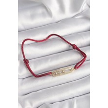 Kırmızı Ipli Asansörlü Zirkon Taşlı Gold Messika Model Kadın Bileklik