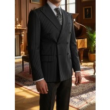 HERMOSE Sartorial | Onyx Siyah Kruvaze Çizgili Takım Elbise