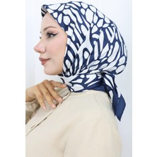 Dijital Rayon Eşarp 70302-11 Lacivert Beyaz