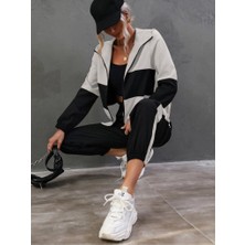 Sosostyle Kadın Uzun Kollu Kapşonlu Önden Fermuarlı Viskon Iki Iplik Bluz ve Pantolon Ikili Takım