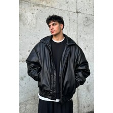 Oversize Vintage Erkek Siyah Deri Ceket