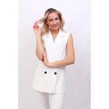 Erkek Yaka Blazer Yelek-Beyaz