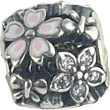 Çoklu Çiçek Kafes Işi Gümüş Charm