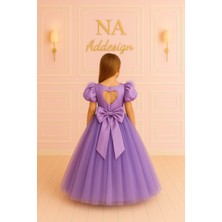 Kabarık, Sırt Kalp Detaylı Saten Astar Kız Çocuk Elbisesi (9 Renk Seçeneği)