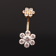 Aida Jewelss Yüksek Kalite G23 Titanium Zirkon Taşlı Çiçek Titanyum Göbek Piercingi