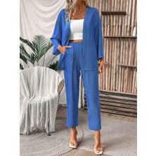Arben Boutique Kadın Uzun Kollu Önü Açık Dokuma Ceket ve Pantolon Ikili Takım