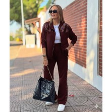 Arben Boutique Kadın Uzun Kollu Önden Fermuarlı Pul Payetli Alt Üst Viskon Iki Iplik Takım