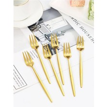 6 Adet Mini Boy Lüx Gold Fondü Çatalı Paslanmaz Çelik 14 cm Tatlı Çatalı