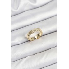 Pirinç Gold Renk Zirkon Taşlı Sırım Kadın Yüzük - TJ-BYK3846