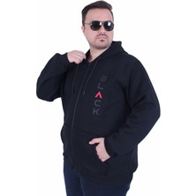 Starbattal Büyük Beden Kapüşonlu Fermuarlı 3ip Sweat Black 25716 Sıyah